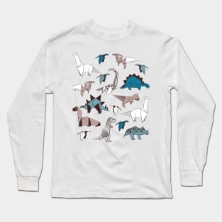 Origami dino friends // print // blue white and beige dinosaurs Long Sleeve T-Shirt